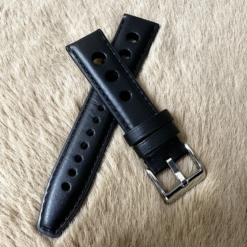 Edge 22MM Black Leather Strap- Elegant Watch Band